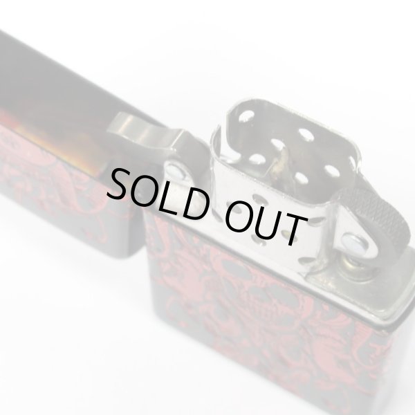 Photo4: Used Zippo Red Lucifer Matte Black Plating Etching Japan Limited Oil Lighter (4)