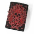 Photo1: Used Zippo Red Lucifer Matte Black Plating Etching Japan Limited Oil Lighter (1)