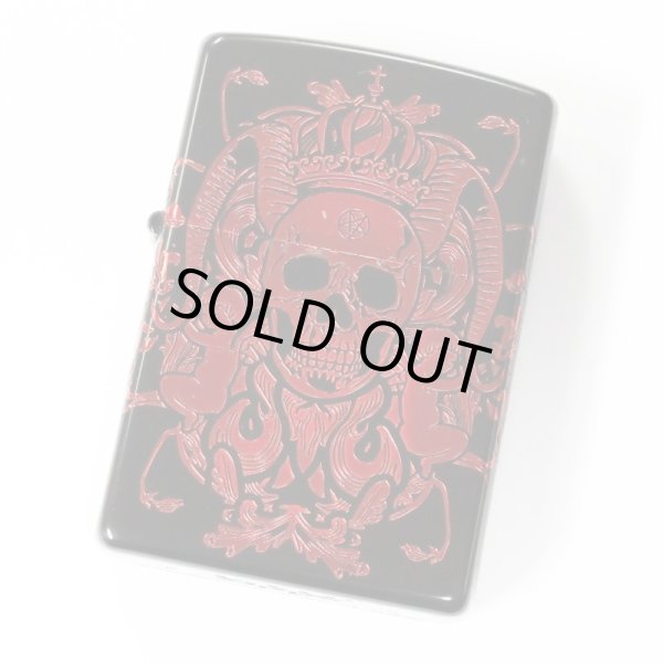 Photo1: Used Zippo Red Lucifer Matte Black Plating Etching Japan Limited Oil Lighter (1)