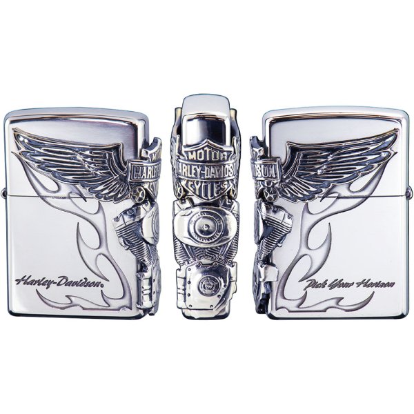 Photo1: Zippo Harley Davidson Japan Limited Engine Wing 3-sides Metal Flame HDP-26 Oil Lighter (1)