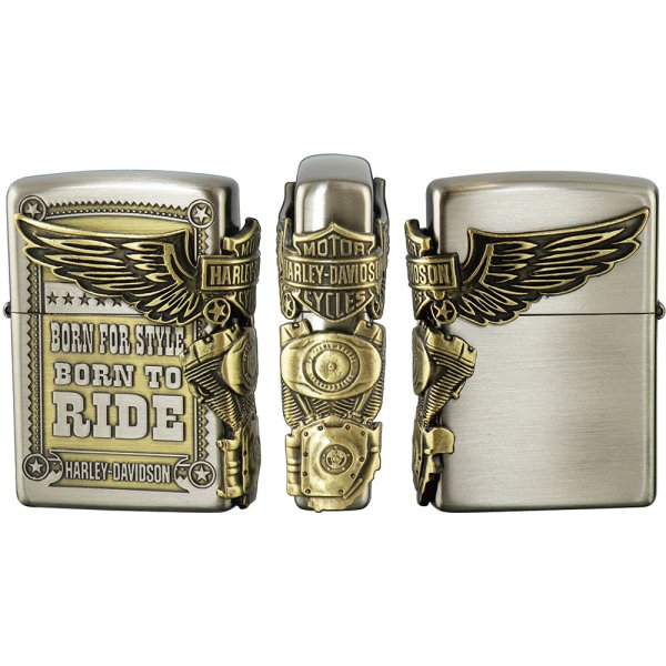 Photo1: Zippo Harley Davidson Japan Limited Antique Brass 3-sides Metal HDP-27 Oil Lighter (1)