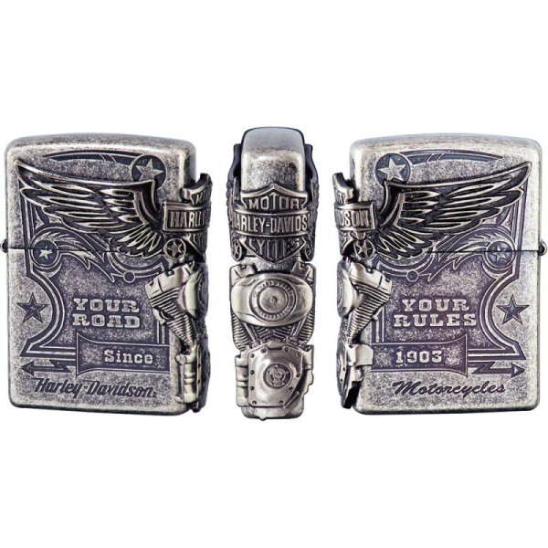 Photo1: Zippo Harley Davidson Japan Limited 3-sides Metal Black Satin Silver HDP-28 Oil Lighter (1)