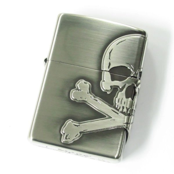 Photo1: Zippo Skull Crossbones 3-sides Metal Oxidized Nickel Plating Japan Limited Oil Lighter (1)
