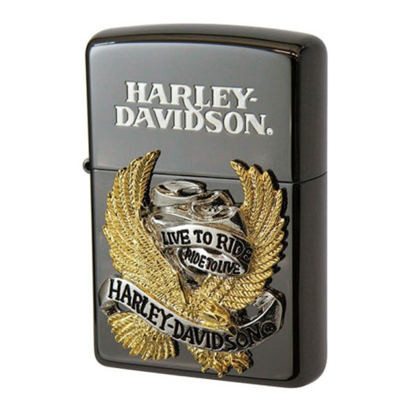 Photo1: Zippo Harley Davidson Japan Limited Ion Black Silver Gold Big Eagle Metal HDP-06 Oil Lighter (1)