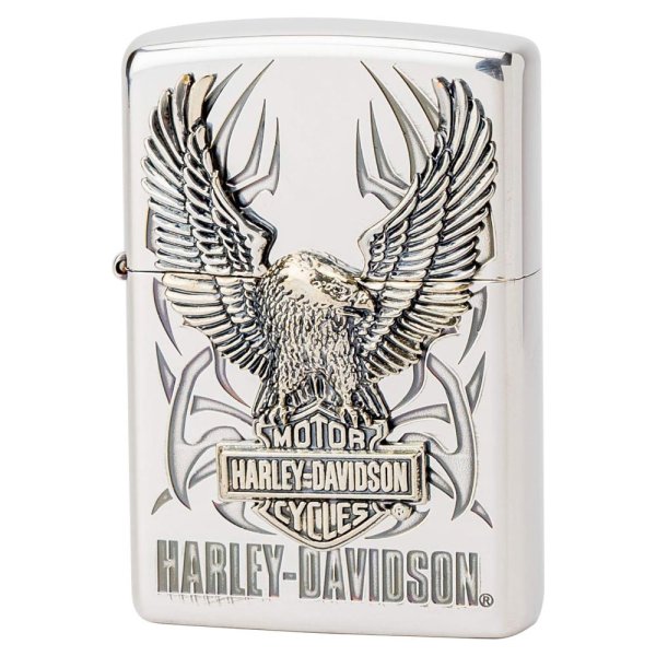 Photo1: Zippo Harley Davidson Japan Limited Big Eagle Metal Silver Plating Etching HDP-07 Oil Lighter (1)