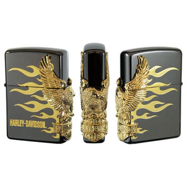 Photo1: Zippo Harley Davidson Japan Limited 3-sides Eagle Metal Black Ion 24Gold Plating HDP-01 Oil Lighter (1)