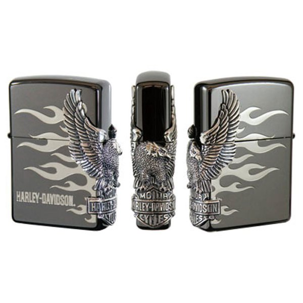 Photo1: Zippo Harley Davidson Japan Limited  3-sidesEagle Metal Black Ion Silver Plating HDP-02 Oil Lighter (1)