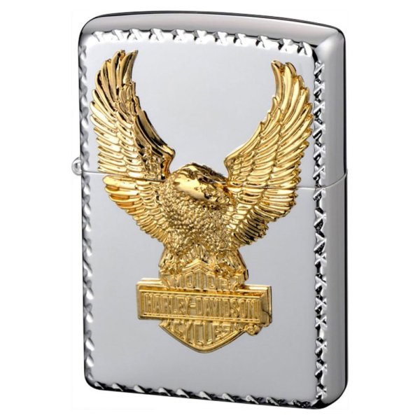 Photo1: Zippo Harley Davidson Japan Limited Gold Big Eagle Metal Silver Plating HDP-21 Oil Lighter (1)