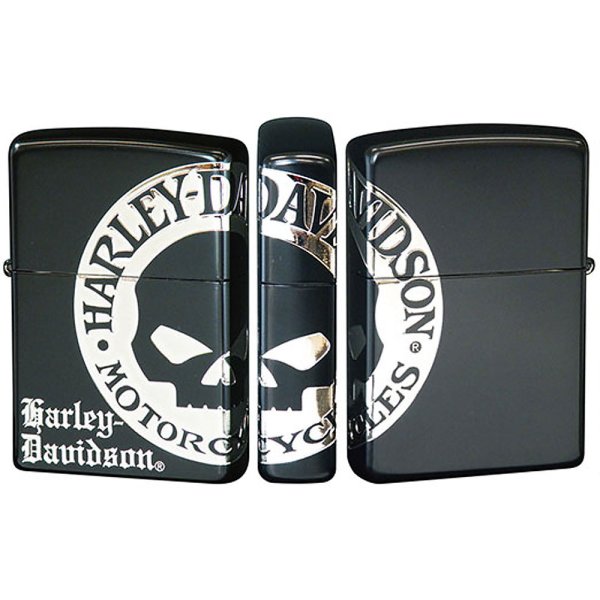 Photo1: Zippo Harley Davidson Japan Limited Skull 4-sides Etching Matte Black Silver Plating HDP-32 Oil Lighter (1)