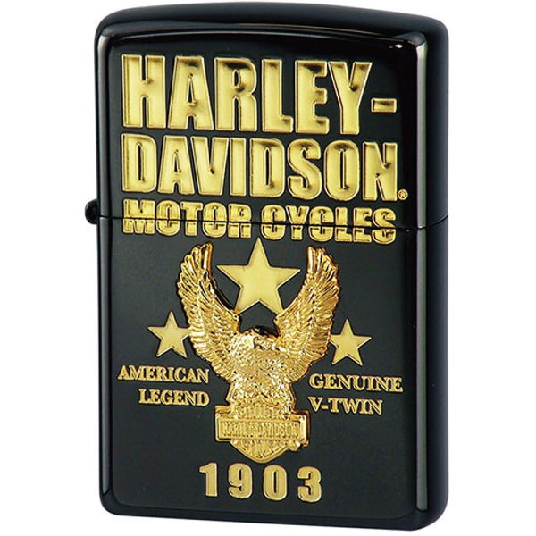 Photo1: Zippo Harley Davidson Japan Limited Ion Black Gold Eagle Metal Etching HDP-51 Oil Lighter (1)