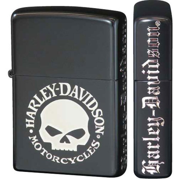 Photo1: Zippo Harley Davidson Japan Limited Skull 2-sides Etching Matte Black Silver Plating HDP-40 Oil Lighter (1)
