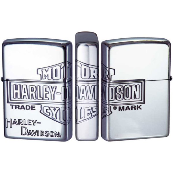Photo1: Zippo Harley Davidson Japan Limited Bar Shield 3-sides Etching Silver Plating HDP-34 Oil Lighter (1)