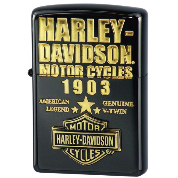 Photo1: Zippo Harley Davidson Japan Limited Ion Black Gold Bar Shield Metal Etching HDP-52 Oil Lighter (1)