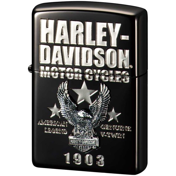 Photo1: Zippo Harley Davidson Japan Limited Ion Black Silver Eagle Metal Etching HDP-54 Oil Lighter (1)