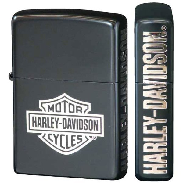 Photo1: Zippo Harley Davidson Japan Limited Bar Shield 2-sides Etching Matte Black Silver Plating HDP-37 Oil Lighter (1)