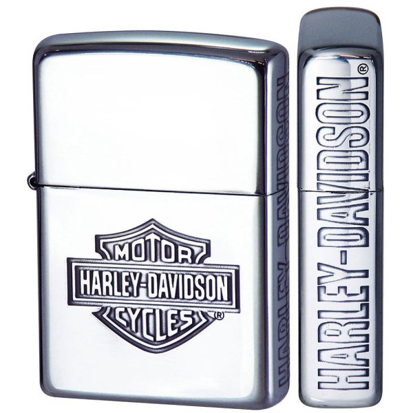 Photo1: Zippo Harley Davidson Japan Limited Bar Shield Side Logo Etching Silver Plating HDP-41 Oil Lighter (1)