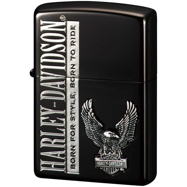 Photo1: Zippo Harley Davidson Japan Limited Ion Black Silver Eagle Metal Etching HDP-53 Oil Lighter (1)