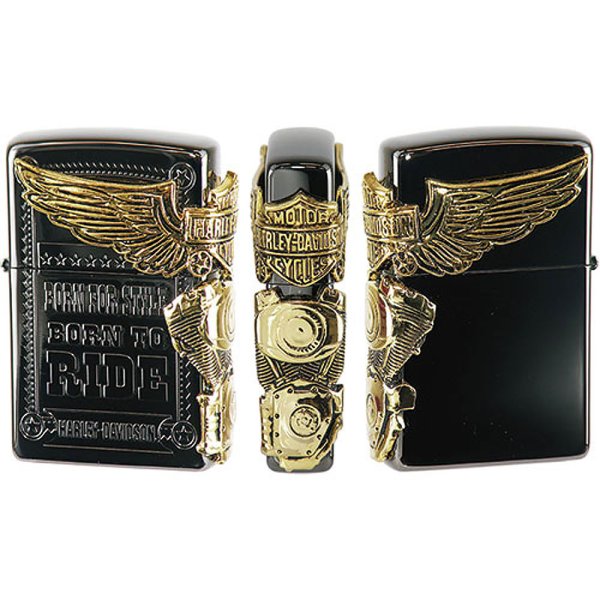 Photo1: Zippo Harley Davidson Japan Limited 3-sides Metal Titanium Black Gold Plating HDP-48 Oil Lighter (1)