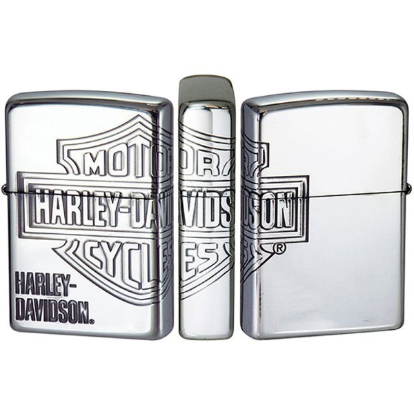 Photo1: Zippo Harley Davidson Japan Limited Bar Shield 3-sides Etching Silver Plating HDP-33 Oil Lighter (1)