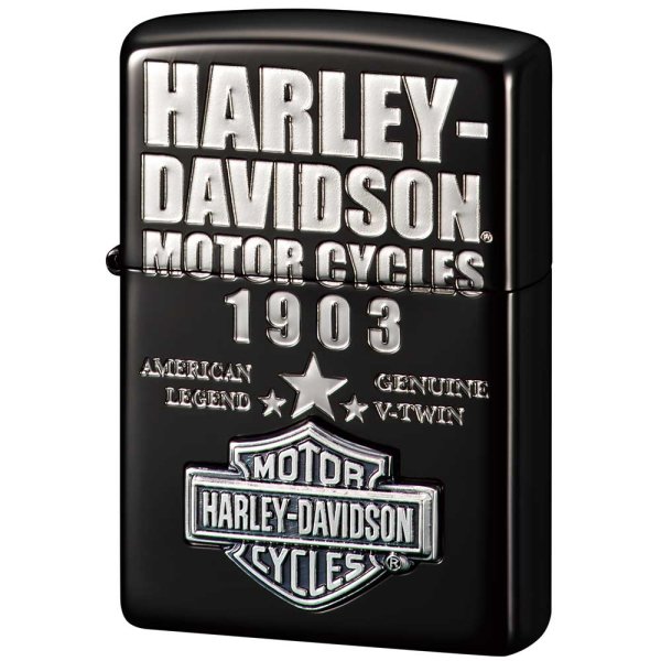 Photo1: Zippo Harley Davidson Japan Limited Ion Black Silver Bar Shield Metal Etching HDP-55 Oil Lighter (1)