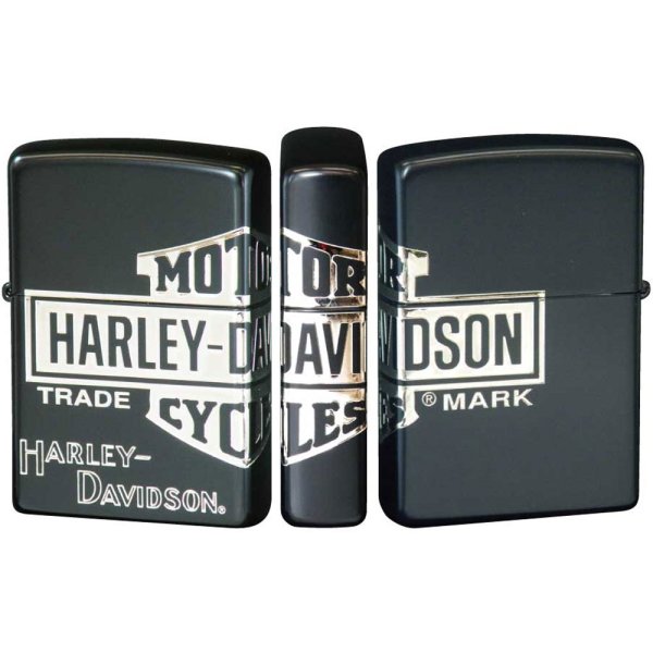 Photo1: Zippo Harley Davidson Japan Limited Bar Shield 3-sides Etching Matte Black Silver Plating HDP-30 Oil Lighter (1)