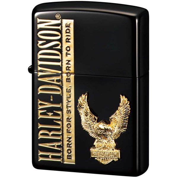 Photo1: Zippo Harley Davidson Japan Limited Ion Black Gold Eagle Metal Etching HDP-50 Oil Lighter (1)