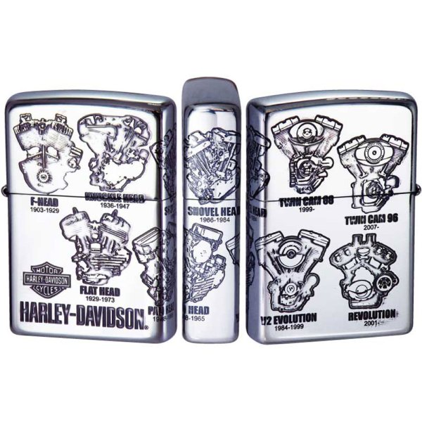 Photo1: Zippo Harley Davidson Japan Limited Engine Design 3-sides Etching Oxidized Silver Plating HDP-46 Oil Lighter (1)