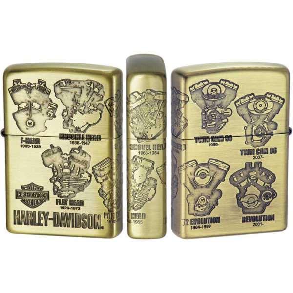 Photo1: Zippo Harley Davidson Japan Limited Engine Design 3-sides Etching Oxidized Brass Plating HDP-47 Oil Lighter (1)