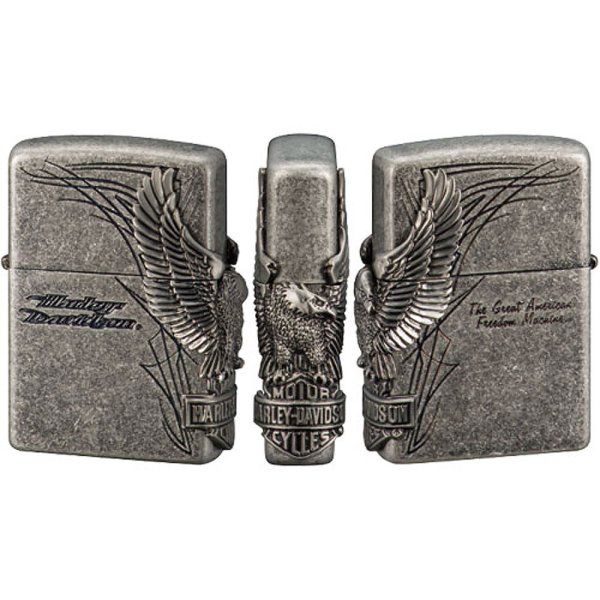 Photo1: Zippo Harley Davidson Japan Limited Eagle 3-sides Metal Silver Barrel HDP-65 Oil Lighter (1)