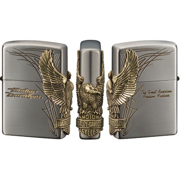 Photo1: Zippo Harley Davidson Japan Limited Eagle 3-sides Metal Antique Nickel Brass HDP-66 Oil Lighter (1)