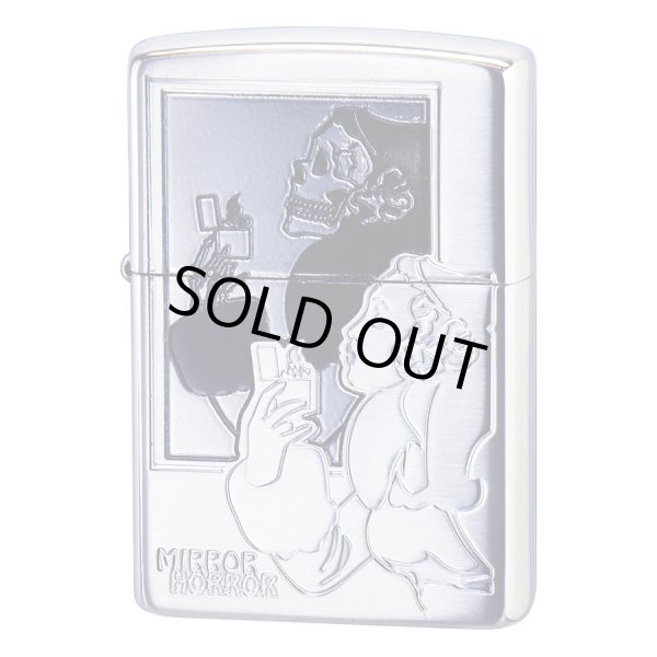 Photo1: Zippo Windy Girl Mirror Horror Skull Silver Plating Etching Japan Limited Oil Lighter (1)