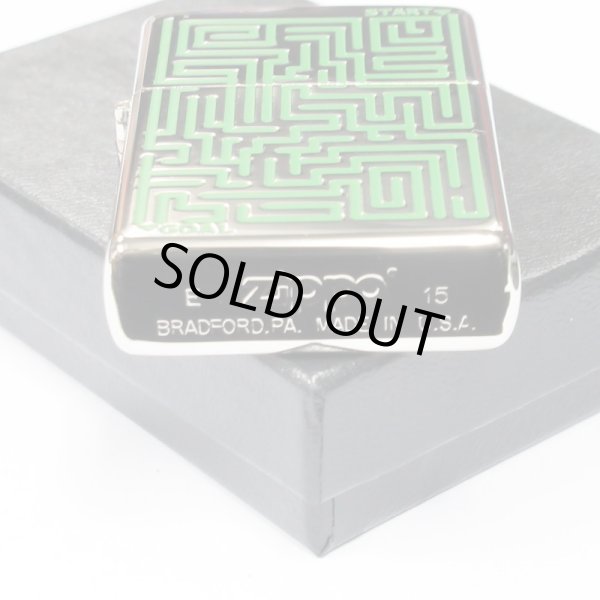 Photo4: Zippo Green Labyrinth Nickel Mirror Plating Japan Limited Oil Lighter (4)