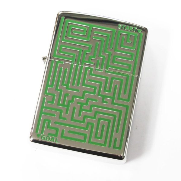 Photo1: Zippo Green Labyrinth Nickel Mirror Plating Japan Limited Oil Lighter (1)