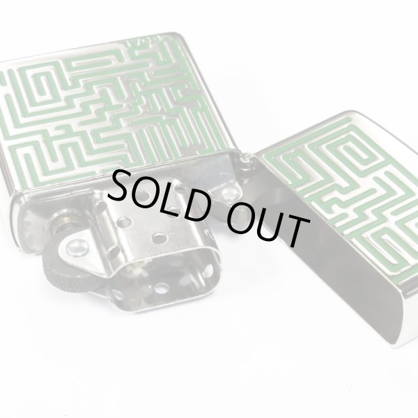 Photo3: Zippo Green Labyrinth Nickel Mirror Plating Japan Limited Oil Lighter (3)