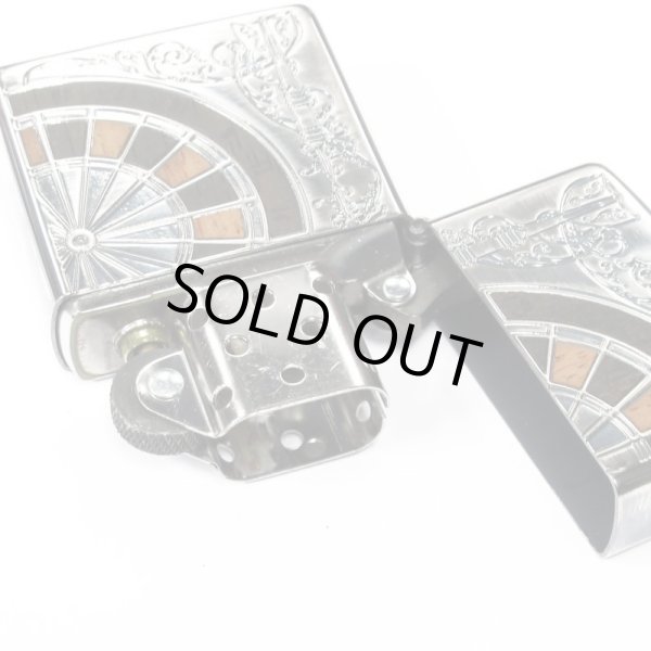 Photo3: Zippo Antique Darts Wood Inlay Oxidized Silver Both Sides Etching Japan Limited Oil Lighter (3)