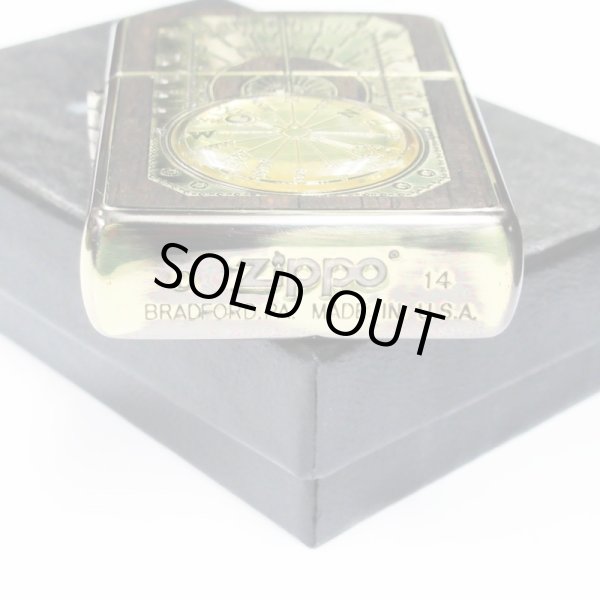 Photo4: Zippo Antique Sundial Wood Inlay Oxidized Brass Both Sides Etching Japan Limited Oil Lighter (4)