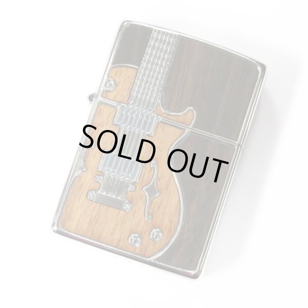 Photo1: Zippo Guitar Wood Inlay Both Sides Etching Oxidized Silver Plating Japan Limited Oil Lighter (1)