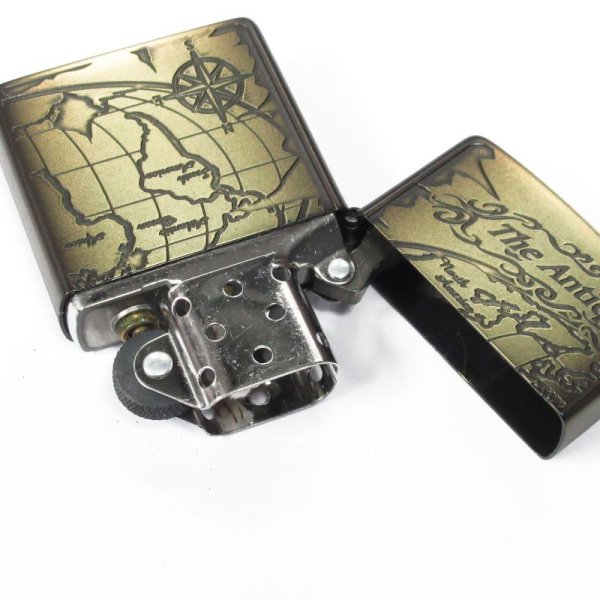 Photo3: Vintage Zippo Antique Old World Map Oxidized Brass Plating Etching Japan Limited Oil Lighter (3)