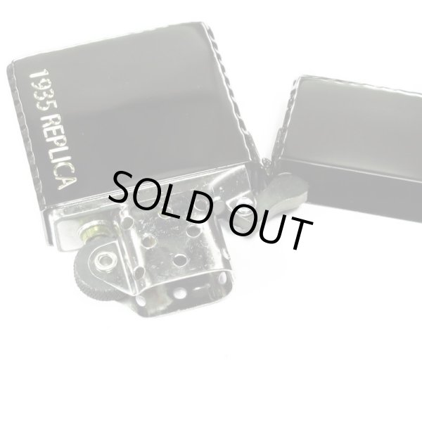 Photo3: Zippo 1935 Replica Gold Logo Etching Black Nickel Japan Limited Oil Lighter (3)