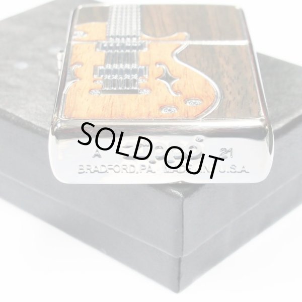 Photo4: Zippo Guitar Wood Inlay Both Sides Etching Oxidized Silver Plating Japan Limited Oil Lighter (4)