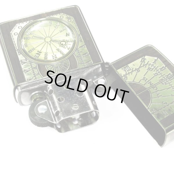Photo3: Zippo Antique Sundial Wood Inlay Oxidized Brass Both Sides Etching Japan Limited Oil Lighter (3)