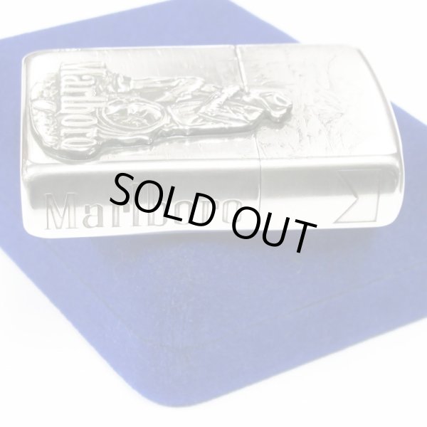 Photo3: Sterling Silver Marlboro Cowboy Metal Zippo 4-sides Etching Japan Limited Oil Lighter (3)