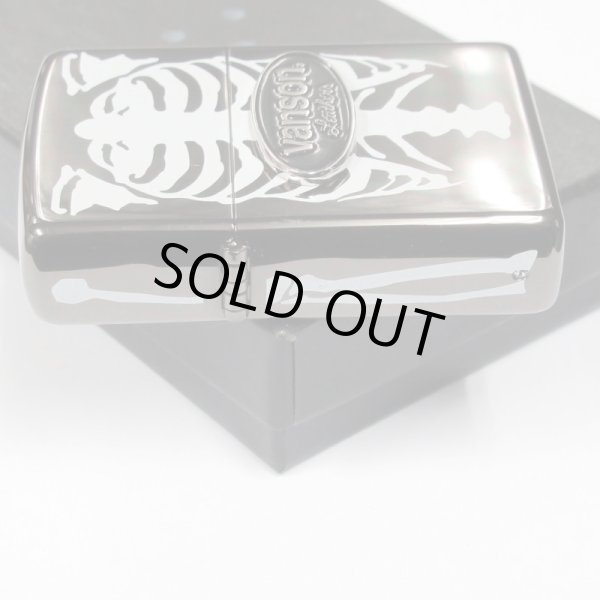 Photo5: Vintage Zippo VANSON Leather Logo Metal Skeleton Design Black Japan Limited Oil Lighter (5)