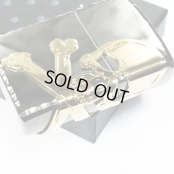 Photo3: Vintage Zippo Skull Crossbones 3-sides Metal Black Nickel Gold Japan Limited Oil Lighter (3)