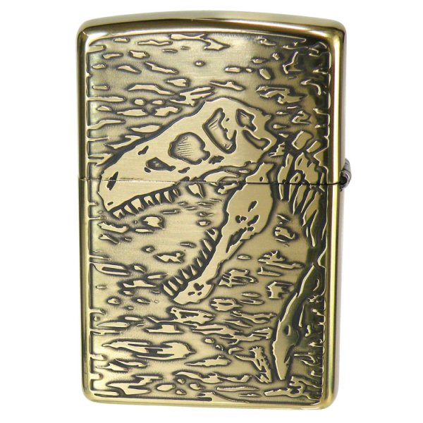 Photo2: Zippo Dinosau Dino Tyrannosaurus T-Rex Oxidized Brass Plating Both Sides Etching Japan Limited Oil Lighter (2)