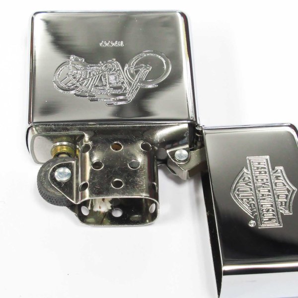 Photo3: Vintage Zippo First Harley Davidson Motorcycle 1900 Etching Mirror Oil Lighter (3)