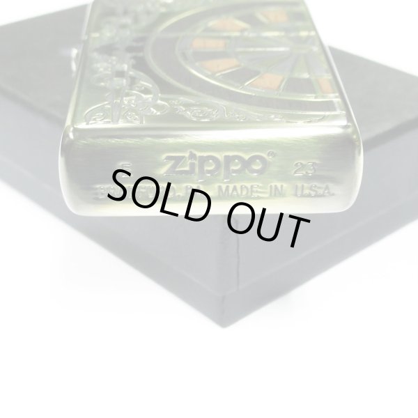 Photo4: Zippo Antique Darts Wood Inlay Oxidized Brass Both Sides Etching Japan Limited Oil Lighter (4)