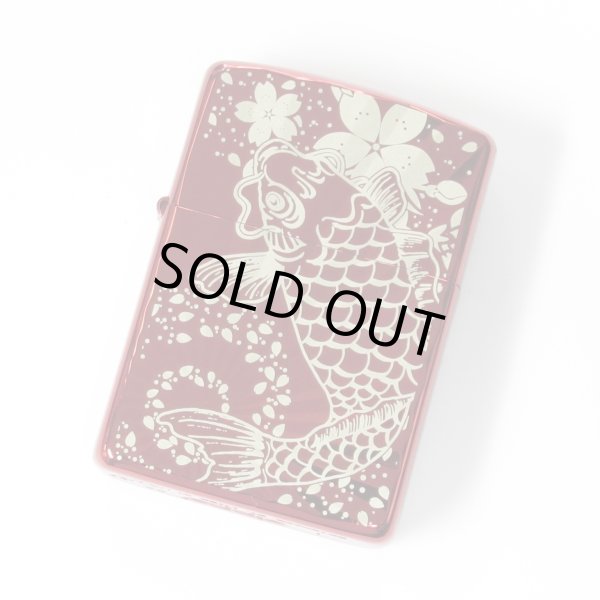 Photo1: Zippo Armor Case Jumping Carp Sakura Cherry Blossoms Ion Red Japan Limited Oil Lighter (1)