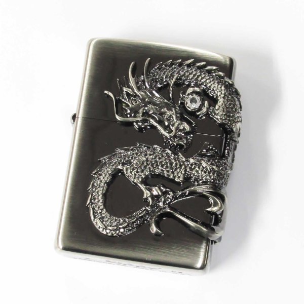 Photo1: Zippo Dragon Ryu 2-Sides Metal Antique Nickel Oil Lighter Japan Limited (1)