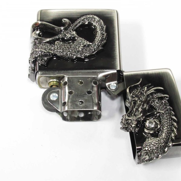 Photo3: Zippo Dragon Ryu 2-Sides Metal Antique Nickel Oil Lighter Japan Limited (3)